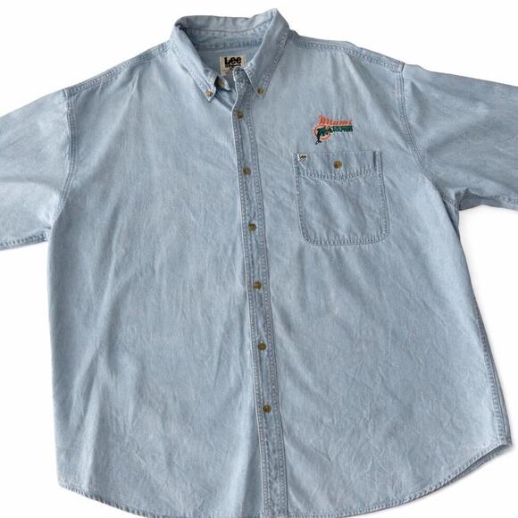Lee Other - Vintage Lee Sport Miami Dolphins Denim Shirt 2XL Button Down Embroidered NFL